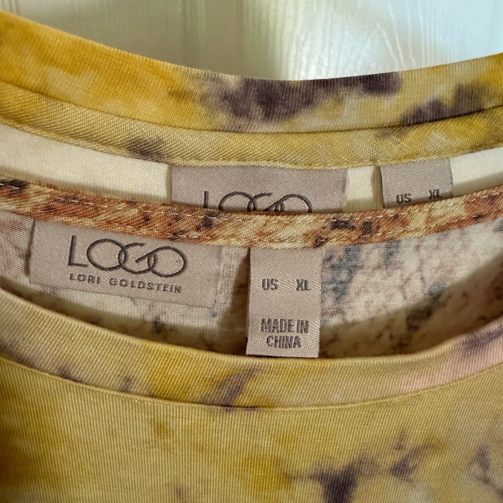 LOGO by Lori Goldstein knit Mustard multicolor Tie-Dye short dress/long top. - Picture 4 of 5